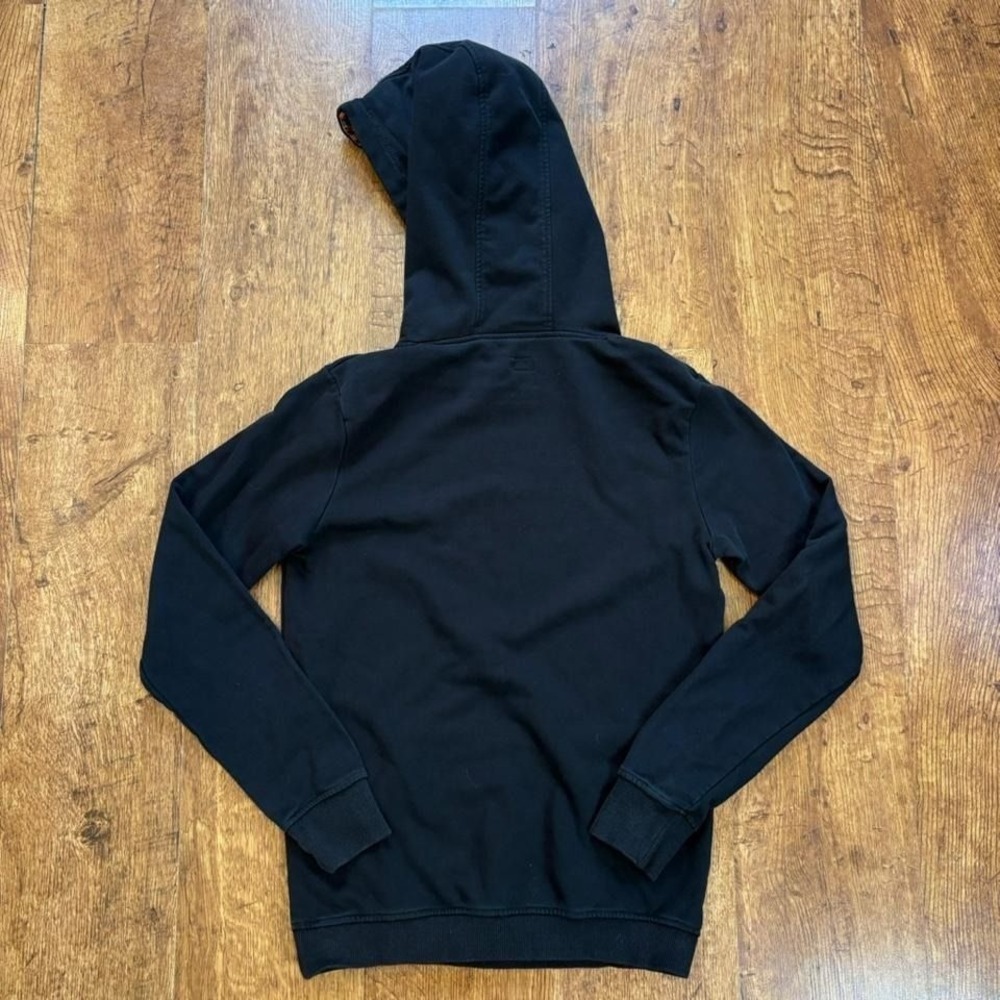 faded black pullover hoodie with embroidered "Kin" satin lining - Picture 2 of 8